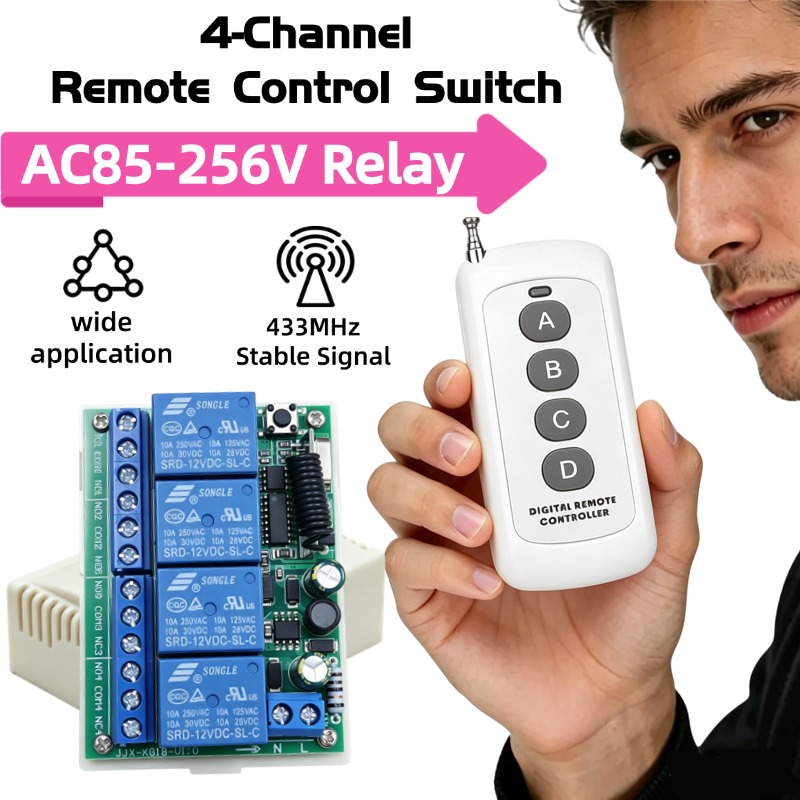 433Mhz Receiver Module - 433 MHz AC 110V 220V 4-kanałowy